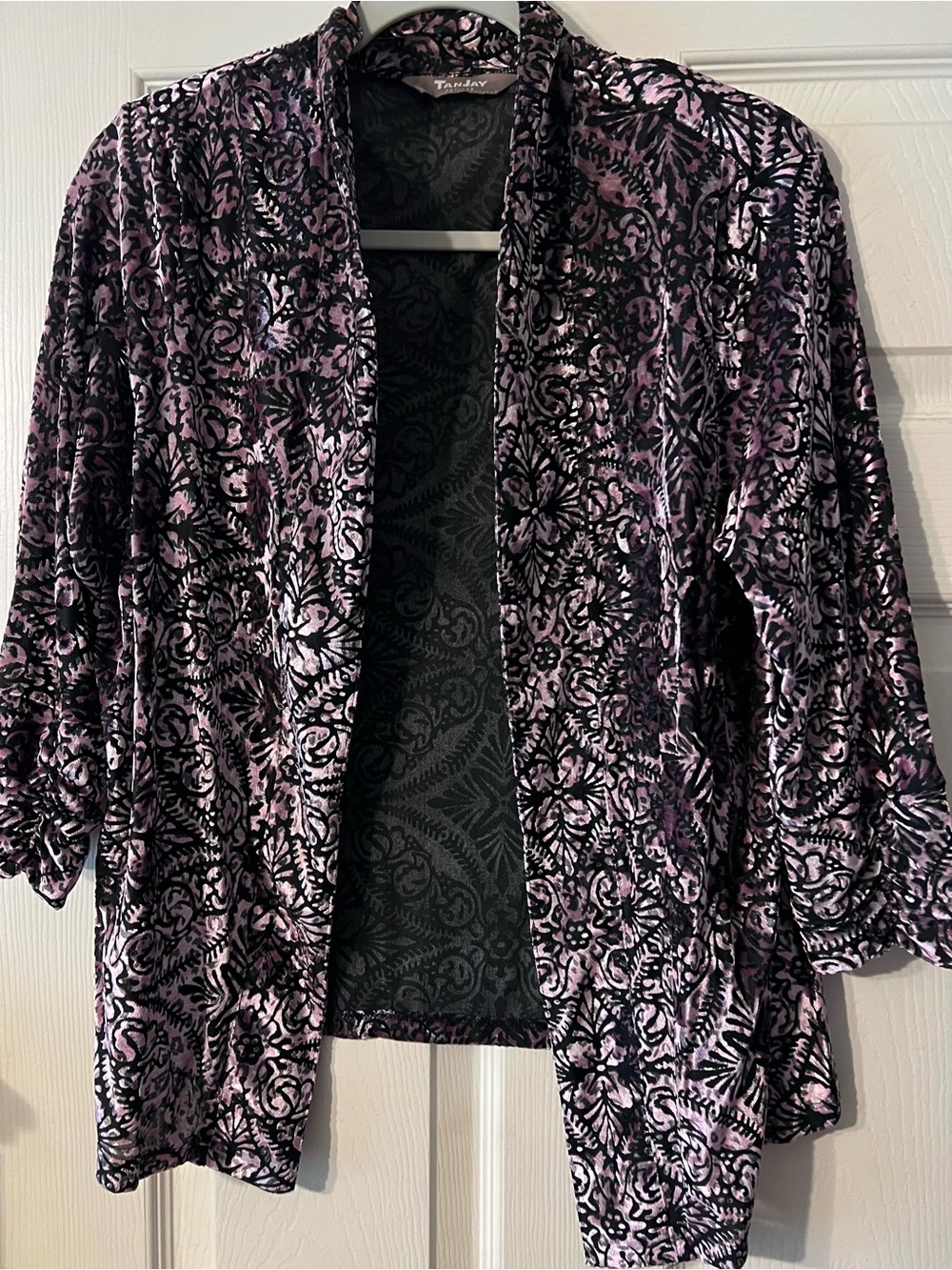 Velvet Burnout Open Front Jacket - Pink & Black